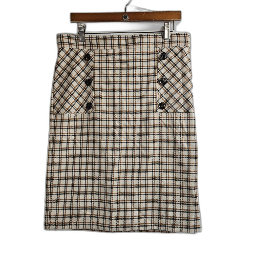 New Ann Taylor Sz 12 Plaid Pencil Skirt Twee Office Vixon Retro Career wear